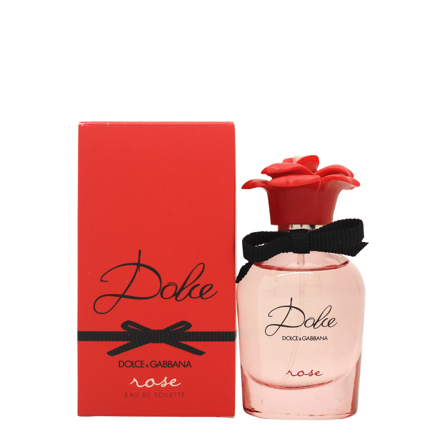 Damparfym från Dolce & Gabbana. Förpackingen är röd med svart-text och korken är formad som en ros.