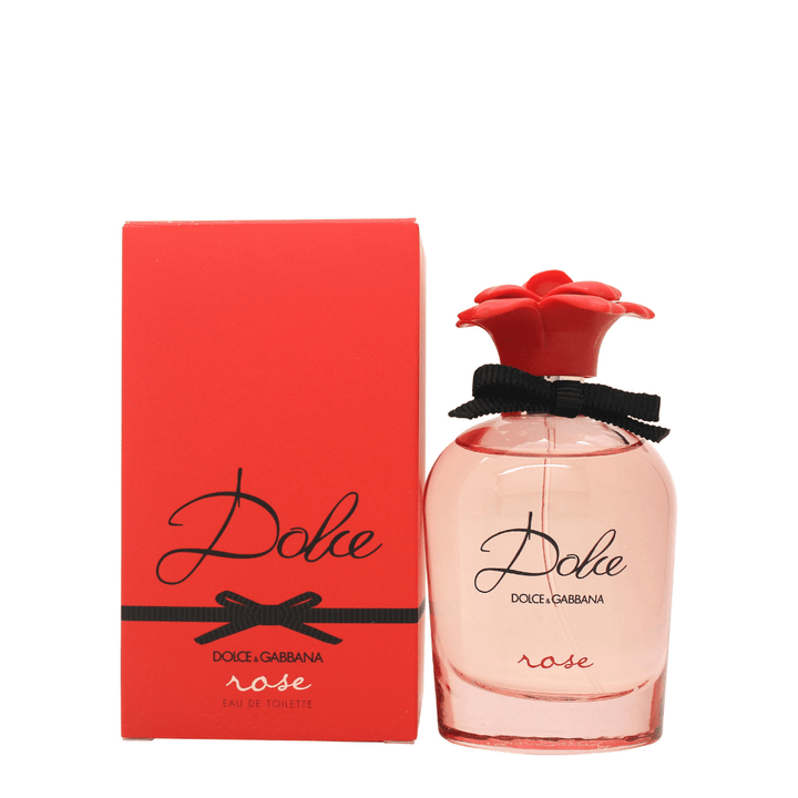 Damparfym från Dolce & Gabbana. Förpackingen är röd med svart-text och korken är formad som en ros.