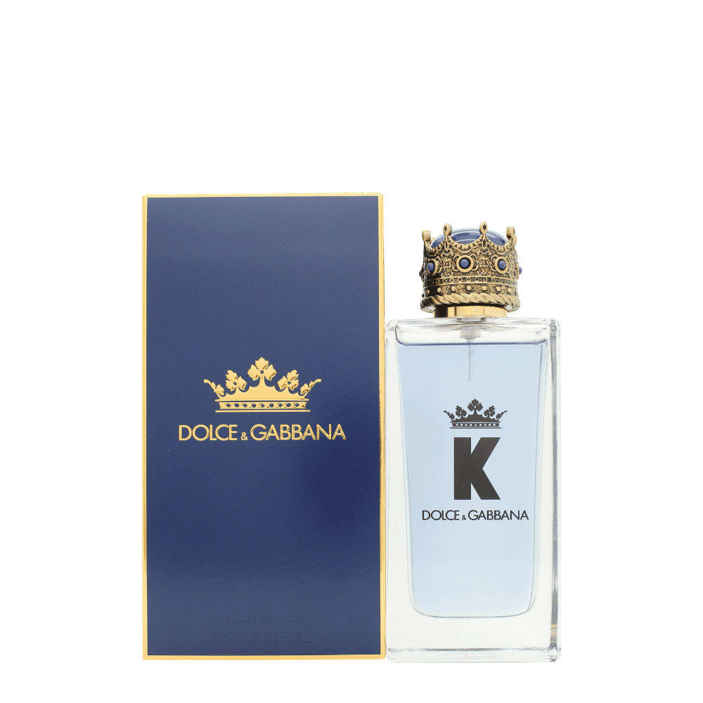 Herrparfym från Dolce & Gabbana. Förpackning är blå med guldig-text och korken är formad som en kungakrona.